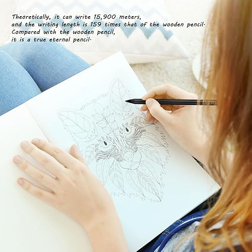 Miniatura 4 de AUAUY 2 lápices de metal sin tinta, lápiz infinito, lápiz reutilizable eterno, lápiz de punta reemplazable con 2 puntas reemplazables para escribir,