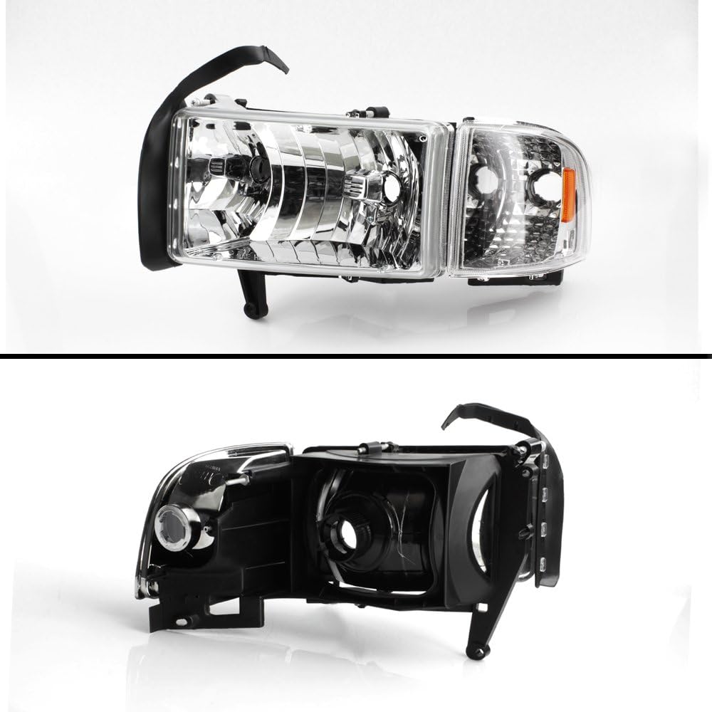 AKKON - For 94-01 Dodge Ram 1500 2500 3500 Chrome Headlights w/Corner Signal Lamps Left+Right Replacement