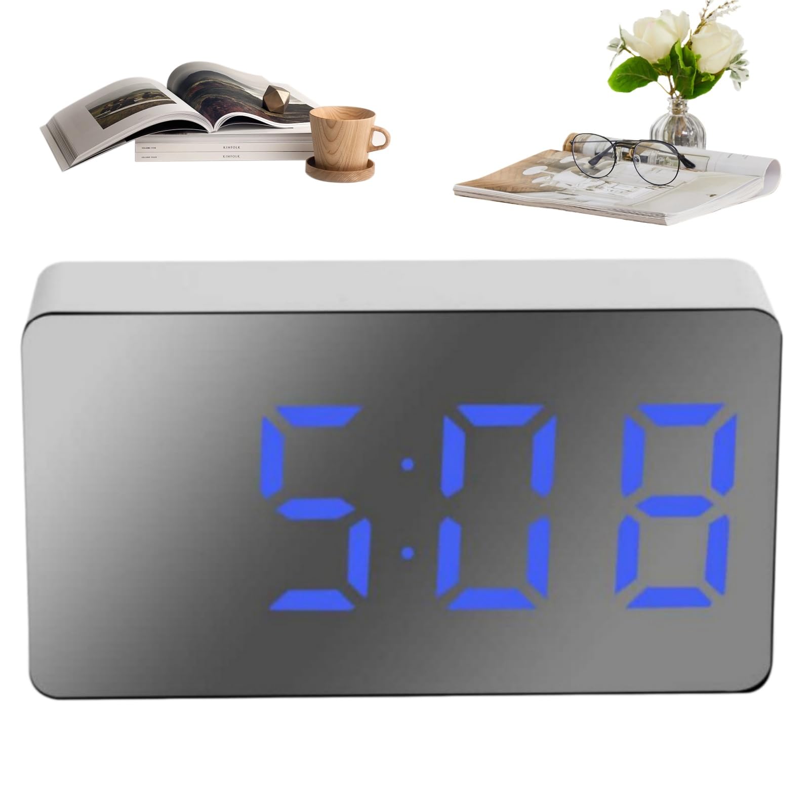 Digital Alarm Clock,Small Travel Alarm Clock,Mini Led Display Alarm Clock with Temperature,LED Alarm Clock with Time Date Temperature Snooze Sound Adjustable,Alarm Clocks Silent Non-Ticking(Blue)