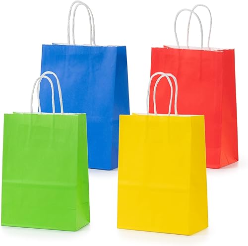 Miniatura 7 de MISU Bolsas de papel para fiesta, bolsas de regalo de papel kraft con asa, pequeñas, 8.3 x 5.9 x 3.2 pulgadas, paquete de 16 unidades (rojo, azul,