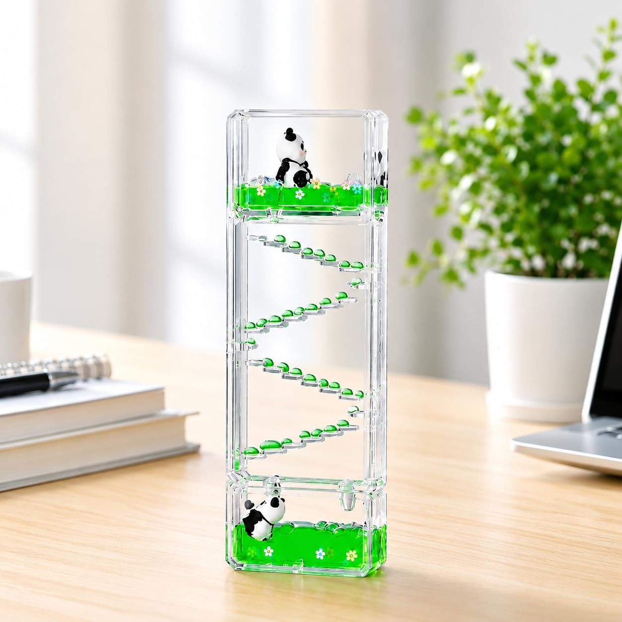 Brijvila Liquid Motion Timer Panda Sensory Bubble Drip Toy for Kids & Adults Smooth Drops Ladder Visual Relaxation Study Table Accessory for Stress Relief Focus ADHD Sensory Support Office Desk Decor
