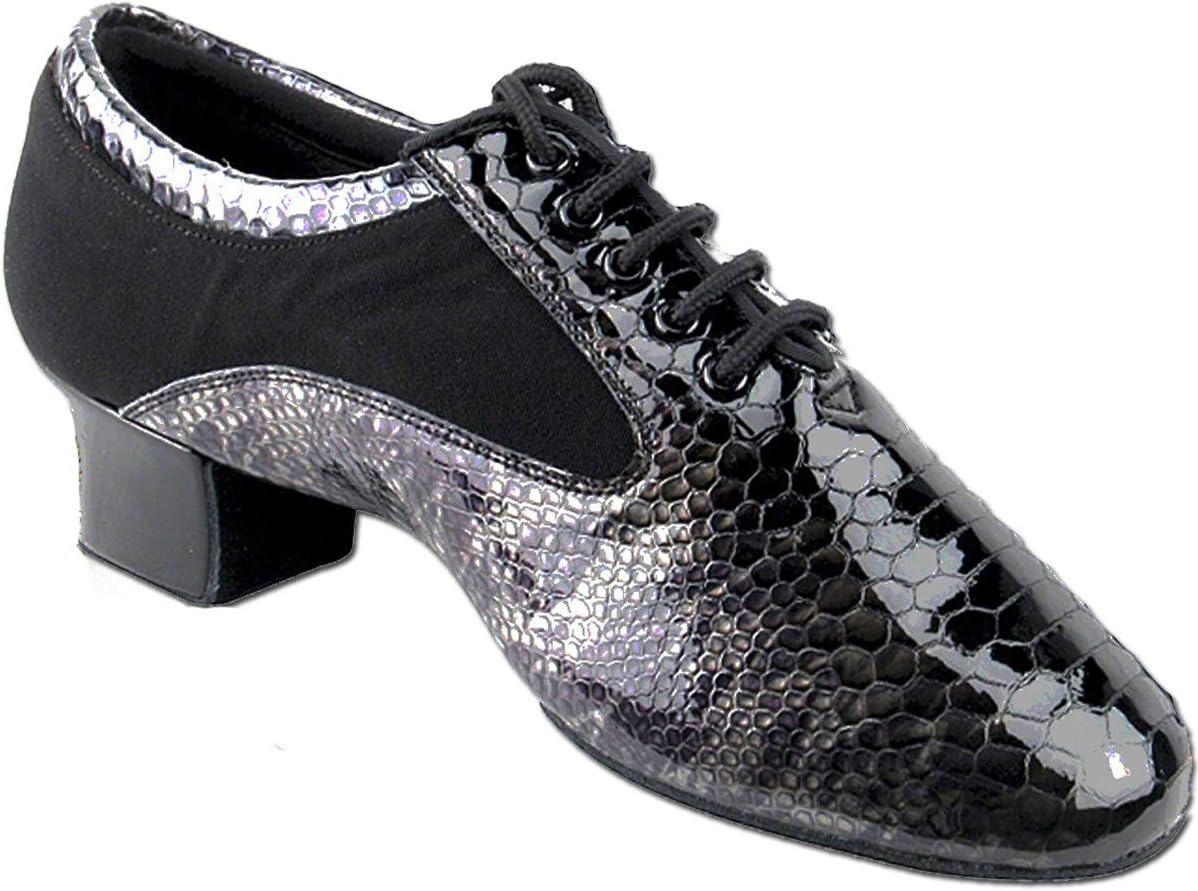 Very Fine Men's Ballroom Dance Shoes Tango Wedding Salsa Latin Dance Shoes Black Snake Patent S445EB Comfortable Dance Shoes 1.5" Heel
