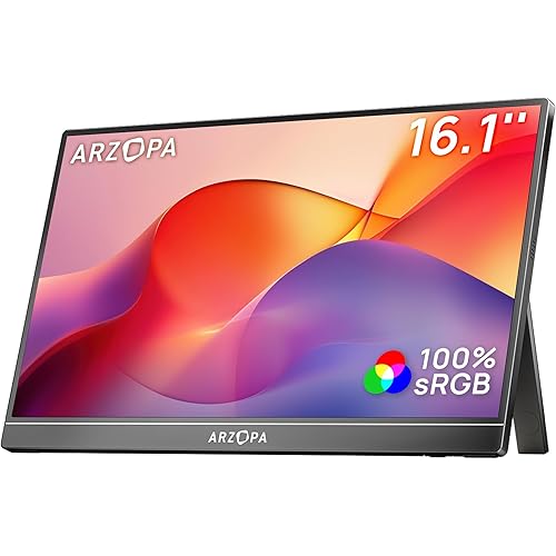 ARZOPA 16.1" Portable Monitor, 100% sRGB FHD 1080P Kickstand Portable Laptop Monitor High Color Gamut Display IPS Eye Care Screen for High-end Office & Entertainment -Z1C