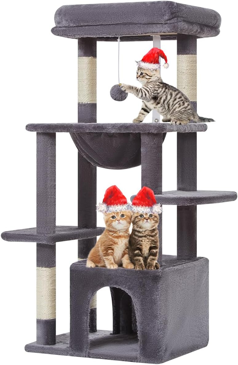 Taoqimiao Cat Tree,39.4-Inch Cat Tower for Indoor Cats,Suitable for Kittens with Luxurious cat condo with Soft Hammock and Luxurious Perch MS027G Smoky Gray