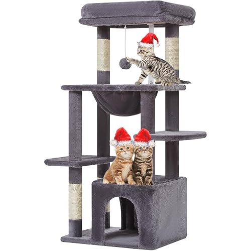 Taoqimiao Cat Tree,39.4-Inch Cat Tower for Indoor Cats,Suitable for Kittens with Luxurious cat condo with Soft Hammock and Luxurious Perch MS027G Smoky Gray