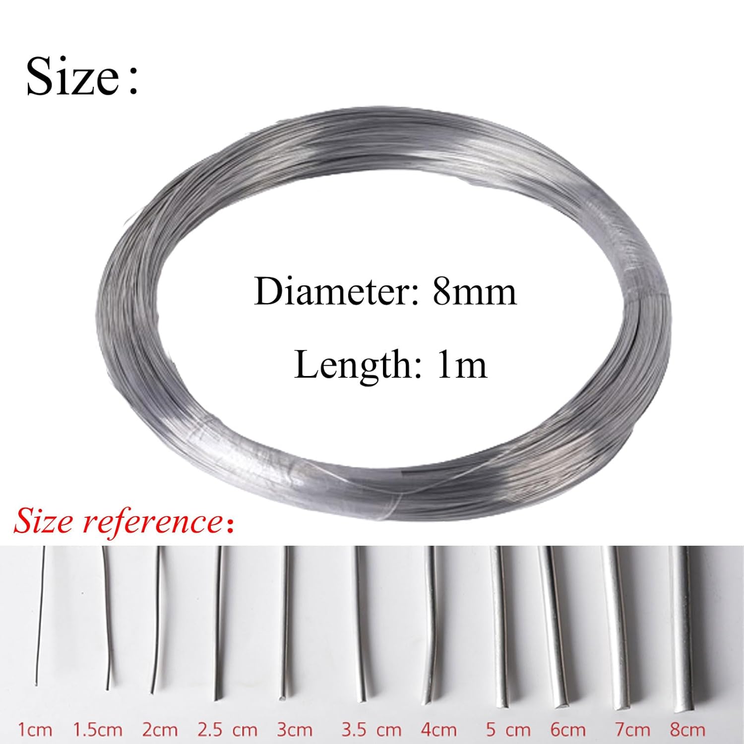 Aluminum Wire - 4.5-8mm Diameter, 1M Length - Pure Aluminum Craft Wire for DIY Projects and Scientific Research(8mm)