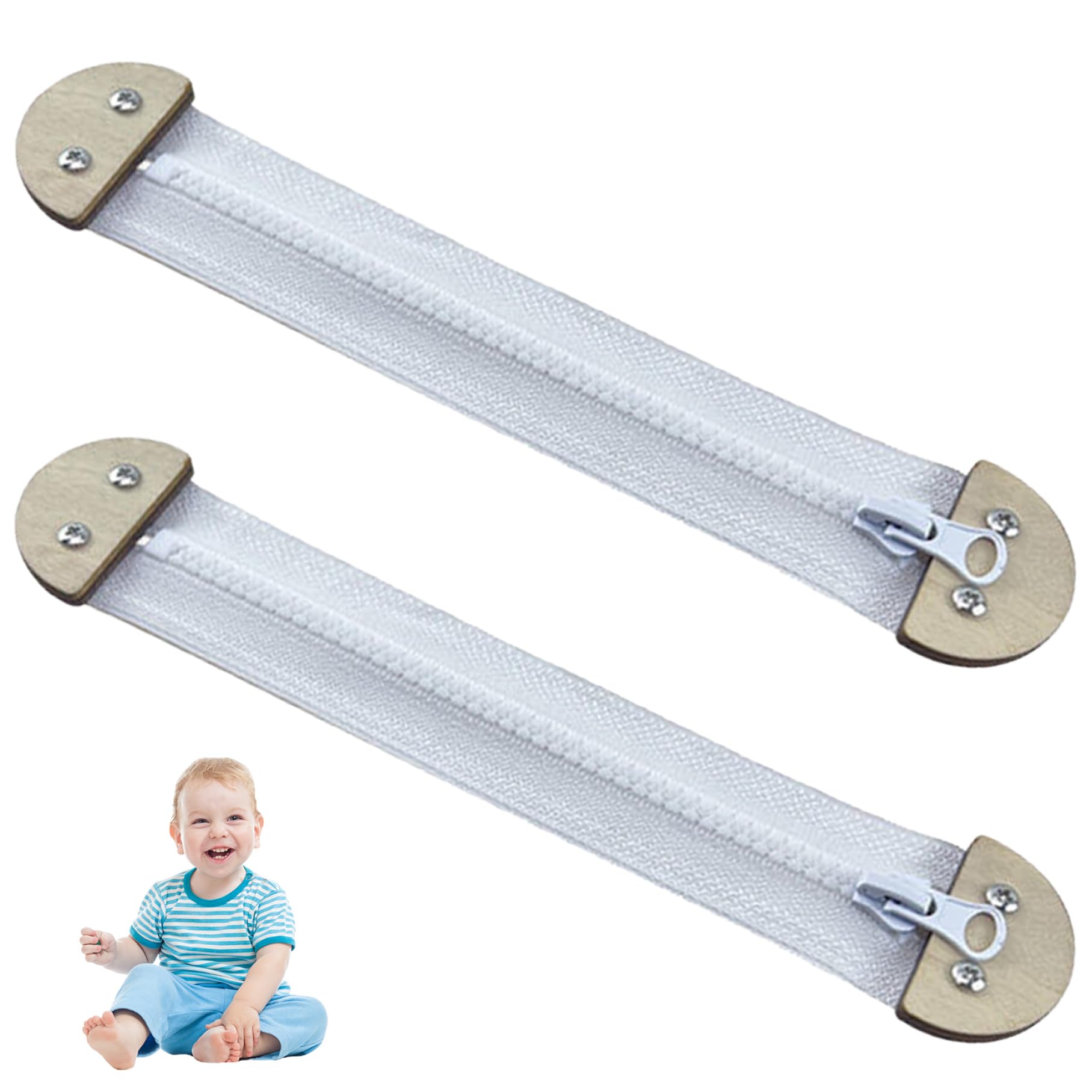 Jorzer Busy Board Accessories, 2Pcs 8.7x1.6 Inch Wooden Zipper Style Busy Board Parts DIY-Friendly Educational Fine Motor Learning Sensory Toy, Gifts for Toddlers