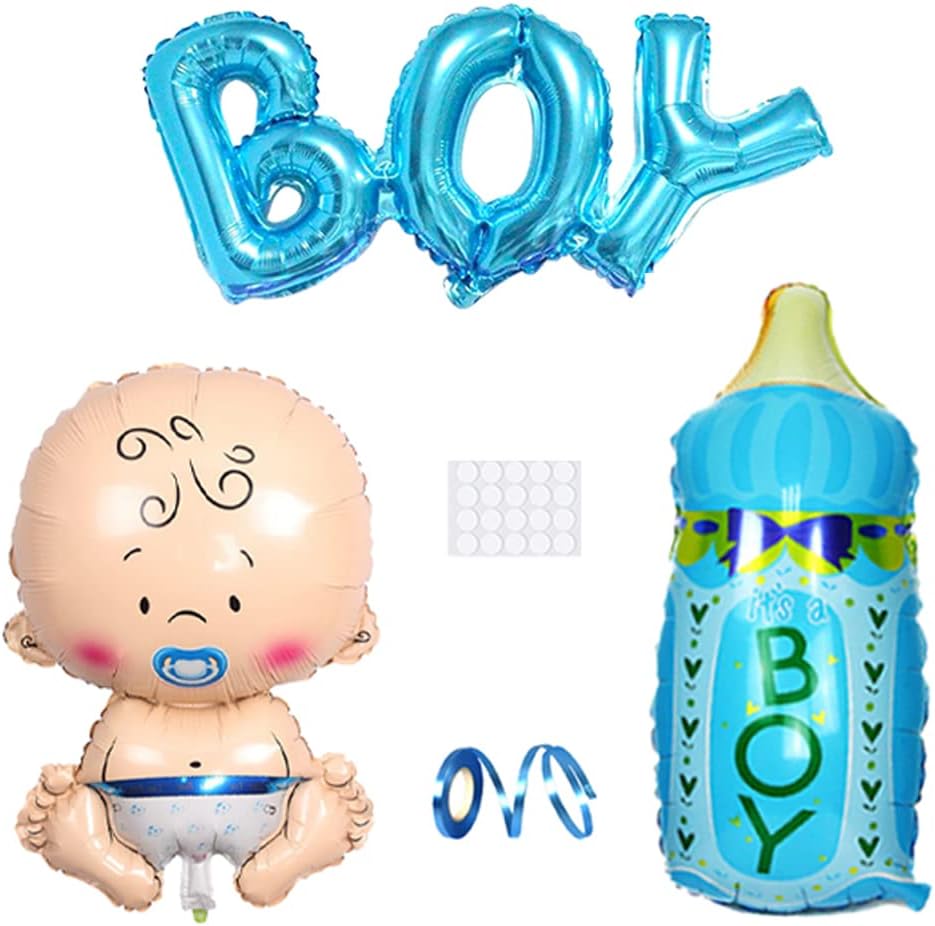 3pcs Baby Blue Party Balloon Set for Boy Gender Reveal - Foil Letter and Bottle Design for Baby Shower Birthday Party Decoration