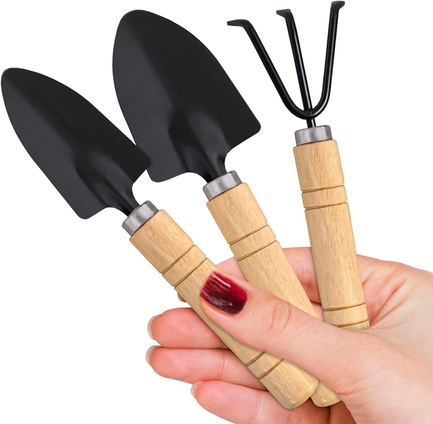 Garden Tools Minature Steel Gardening Tools Set with Non-Slip Rubber Grip Set for Indoors Hand Shovel, black, amz001