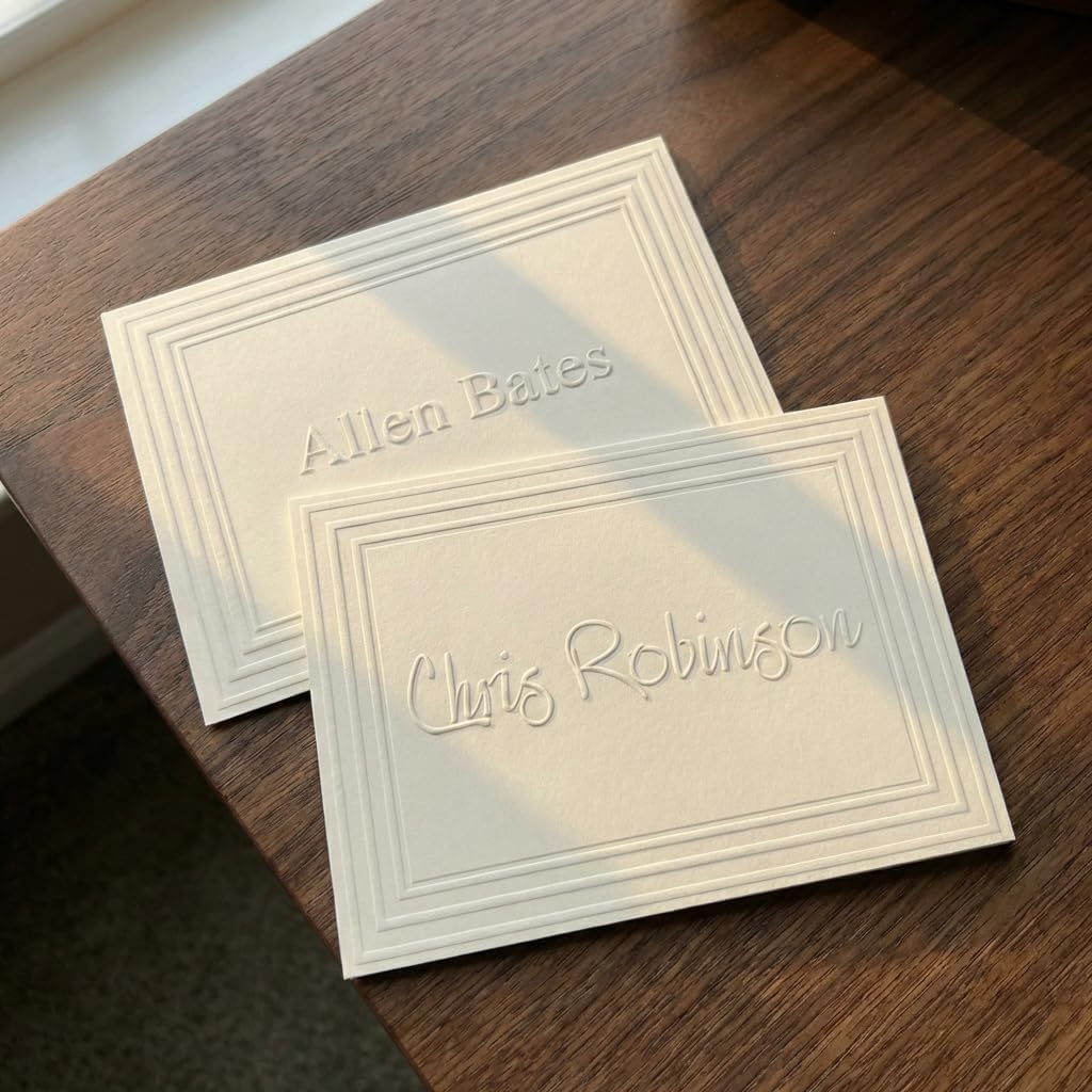 Personalized Classic Frame Embossed Fold Notes with Matching Envelopes | 4" x 5" | Double-Thick 110 lb Cardstock | Embossed Personalization | Set of 25 | Made in USA