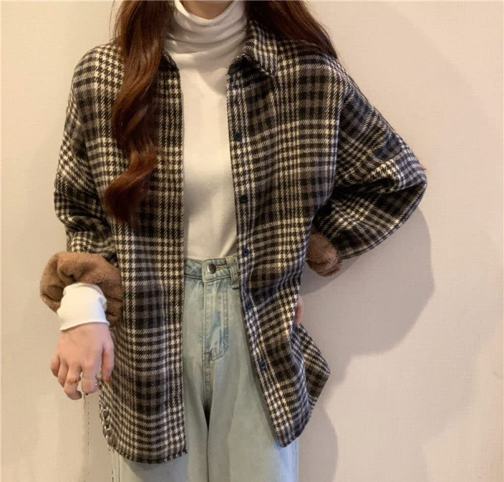 MIDJ Damen Bluse,Damenhemd Flanell Sherpa Baumwolle Weiß Braun Gestreift Schlichte Karohemden Langarmhemden Schicke Hemden Dicke Leichte Jacken Holzfällerhemden