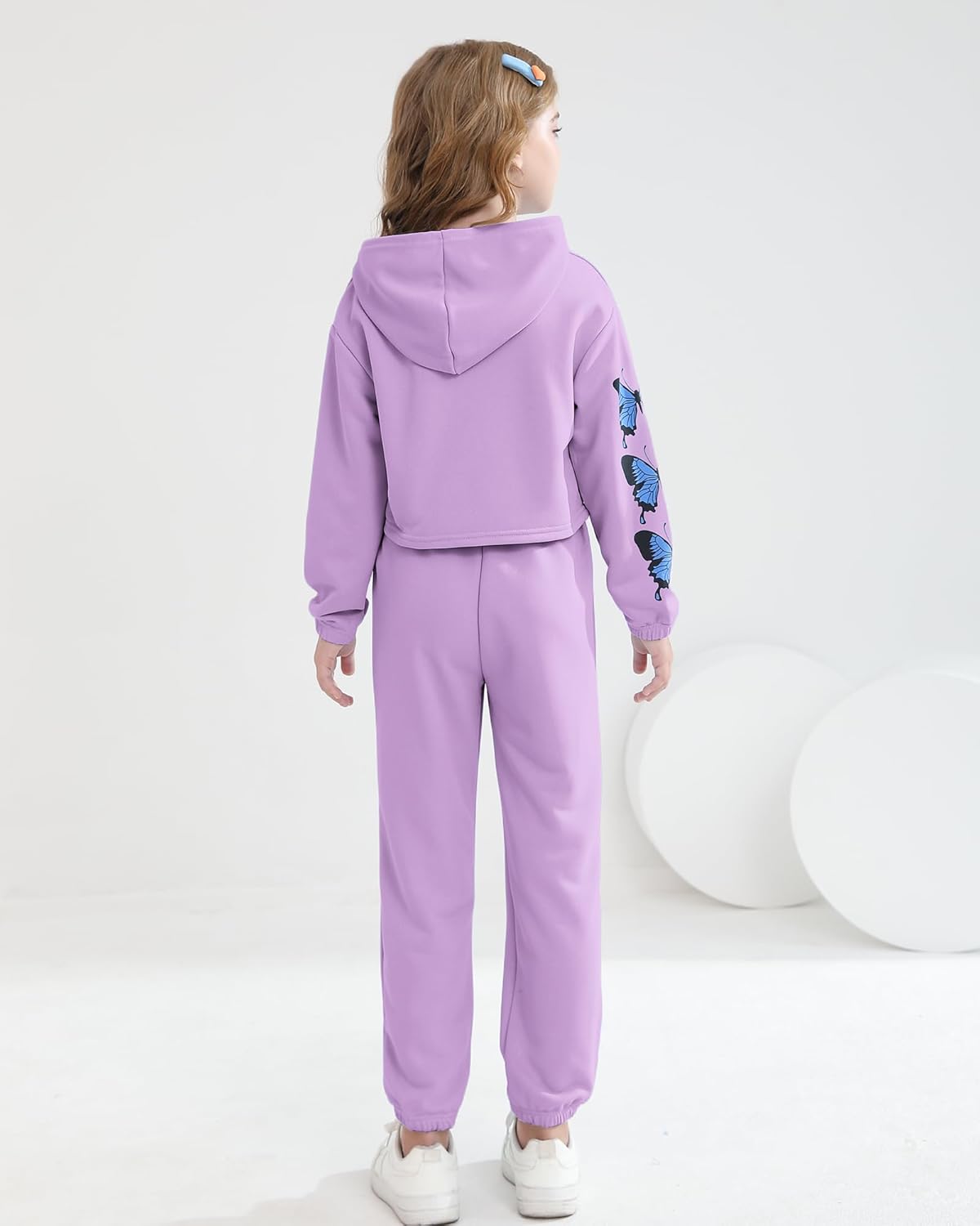 Girls' Clothing Set Butterfly Print Crop Top Hoodies Sweatpants 2 Piece Outfits Kids Sweatsuit Tracksuit Jogger Set - Image 5