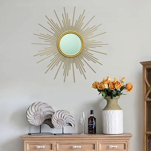 Miniatura 6 de MAIKAILUN Espejo de pared dorado de 24 pulgadas, decoración para el hogar, arte de pared colgante redondo moderno para sala de