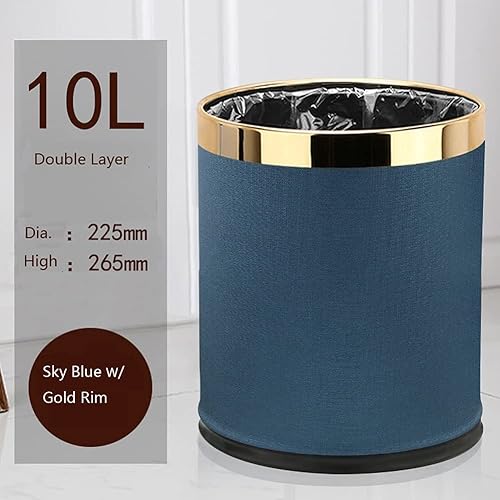 Miniatura 2 de Cubo de basura de metal de lujo de 10 L, parte superior abierta, doble capa, con cubierta de piel sintética, cesta de basura para cocina, baño,