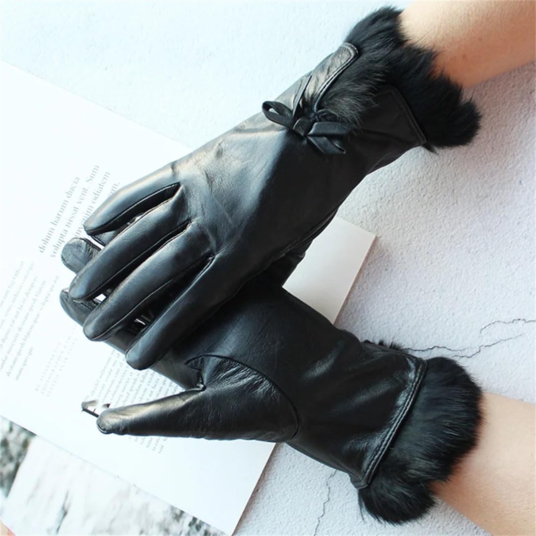 Gants d'hiver chauds pour femme avec doublure en cuir véritable pour conduite et moto