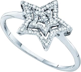 Solid 10k White Gold Round Diamond Star Engagement Wedding Anniversary Ring Band 1/20 Ct.