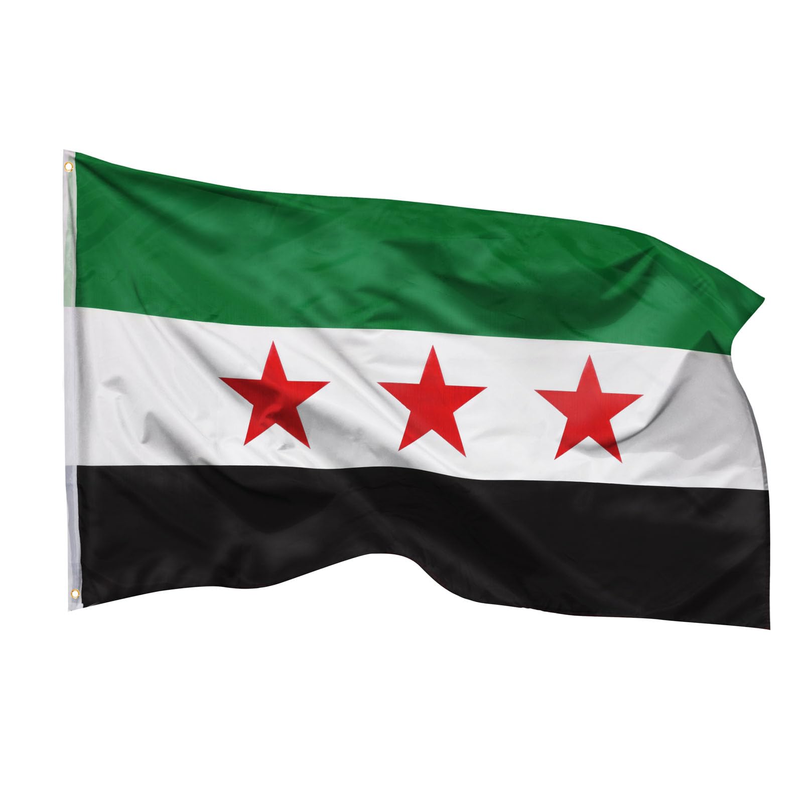 PHENO FLAGS Syrien Flagge - Syrienfahne 90 x 150 cm mit Messing-Ösen - Strapazierfähige Fahne für Fahnenmast - 100% Polyester - علم سوريا