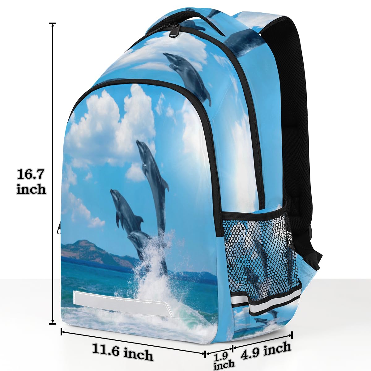 TropicalLife Springender Delfin-Rucksack für Kinder, Mädchen, Jungen, Herren, Damen, Delfine, Multifunktions-Rucksack, Schule, Büchertasche, 20 l, Laptop-Tasche, Reisen, lässiger Tagesrucksack,