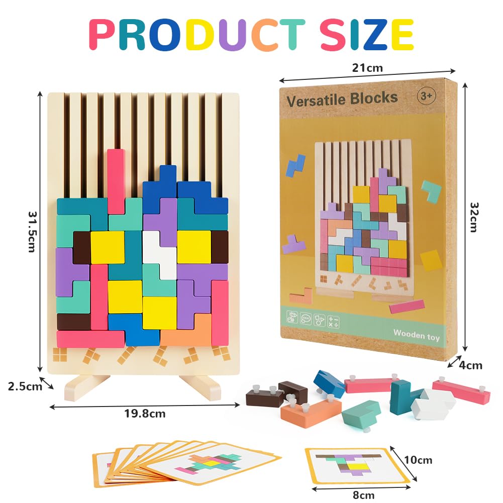 Ainiv 3D Wooden Building Blocks Stacking Toys, Interesting Children's Educational Toys, Colorful Jigsaw Puzzle Toys, Improve Color Recognition Ability and Spatial Imagination - Image 2