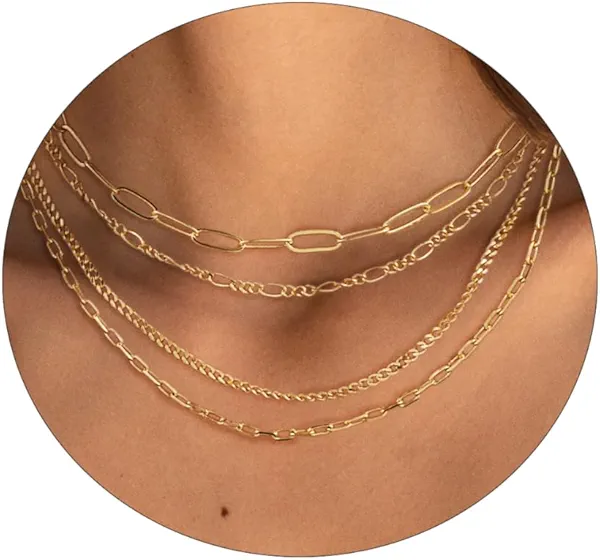 VIROMY Gold Necklace for Women 14k Gold Chain Necklaces Dainty Layered Necklaces Simple Stackable Pendant Necklaces Herringbone Cuban Paperclip Chain Gold Choker Necklaces Gold Jewelry for Women