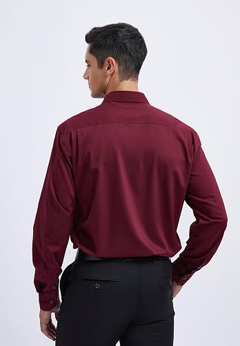 HISDERN Men's Long Sleeve Burgundy Shirt Business Bamboo Fiber Dress Shirt Regular Fit Non Iron Shirt with Pocket,L - 4