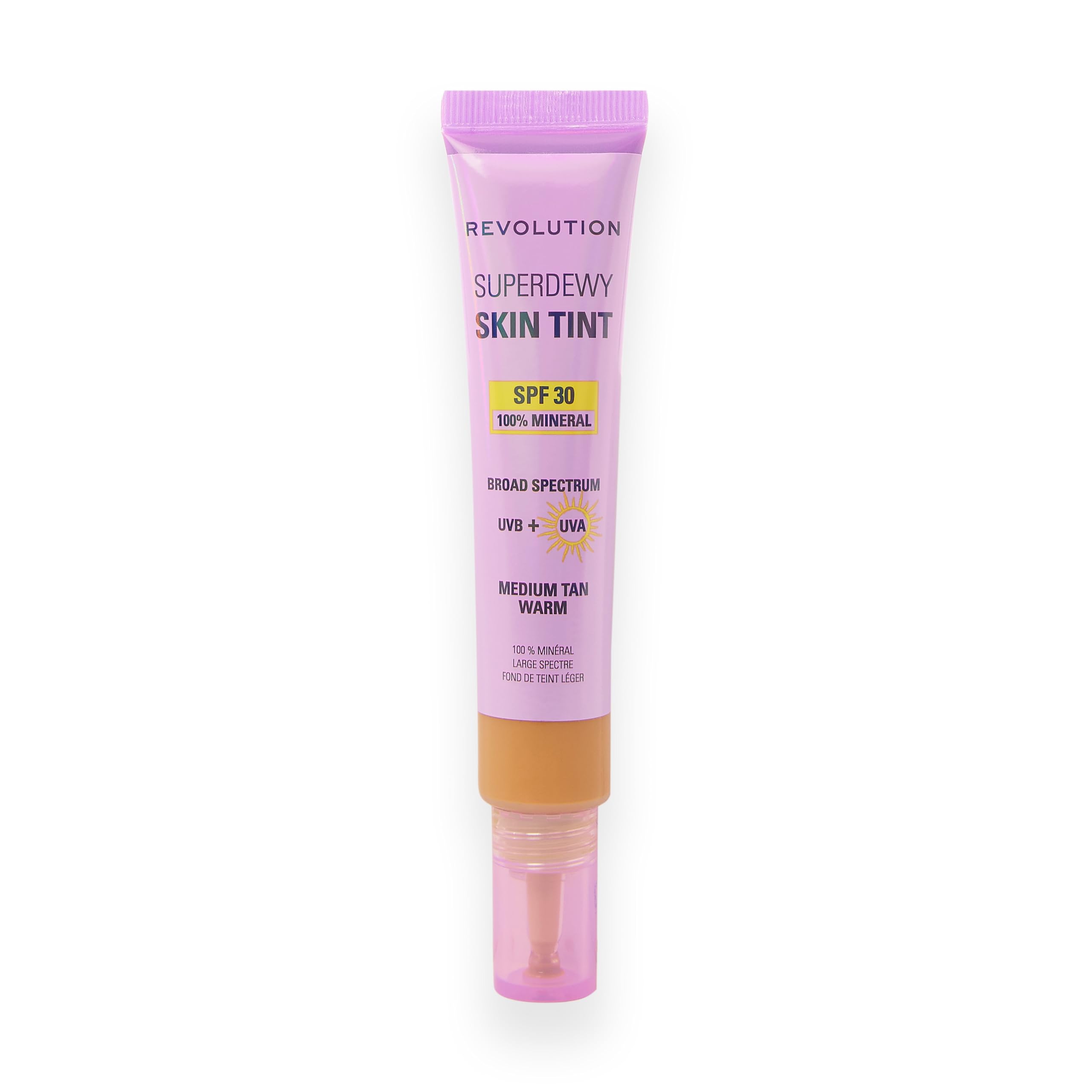 Revolution Superdewy SPF30 Skin Tint, Suitable for Sensitive & Acne-Prone Skin, Lightweight Buildable Formula, Vegan & Cruelty-Free, Medium Tan Warm, 28ml