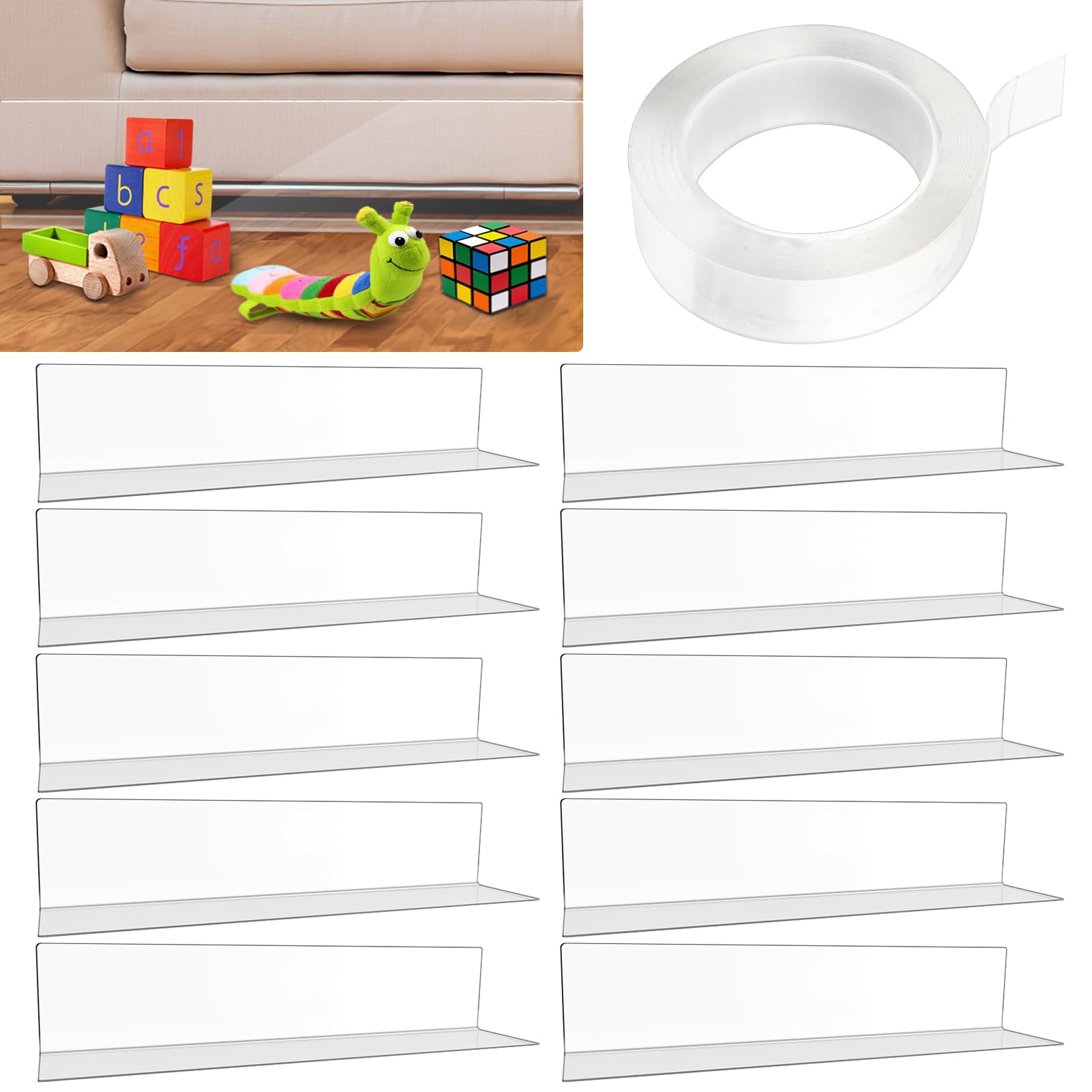 10 Stück Spielzeugblocker für Möbel, Spielzeugblocker Couch, Transparente Lückenblocker mit Klebeband, Lückenblocker Haustier-Prallplatte für Unter Dem Sofa und Dem Bett Verwendet Wird