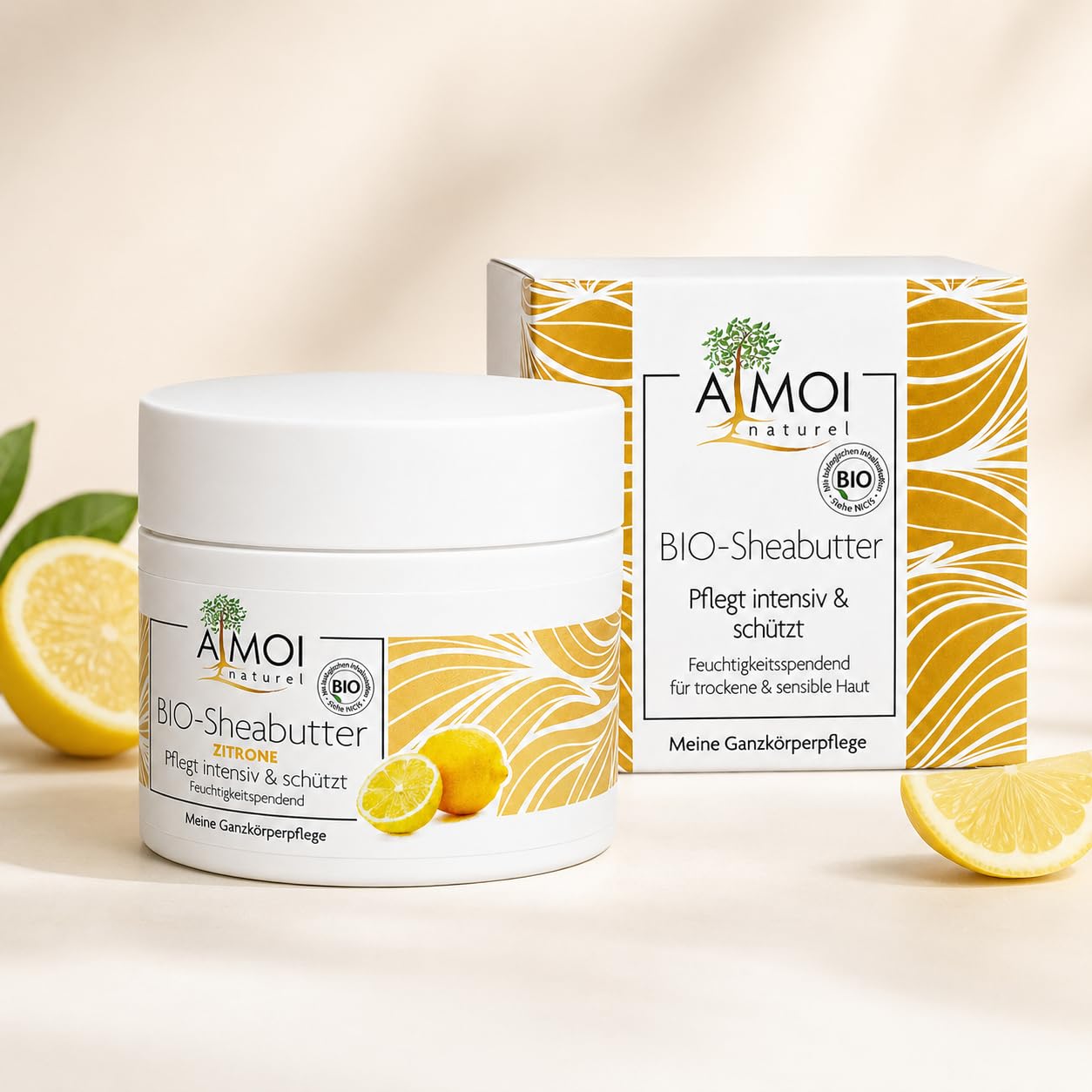 Bio-Sheabutter Zitrone Körperbutter für trockene Haut | Intensive Ganzkörperpflege, Sensible Haut, Natürliche Pflanzenöle, Feuchtigkeitsspendend