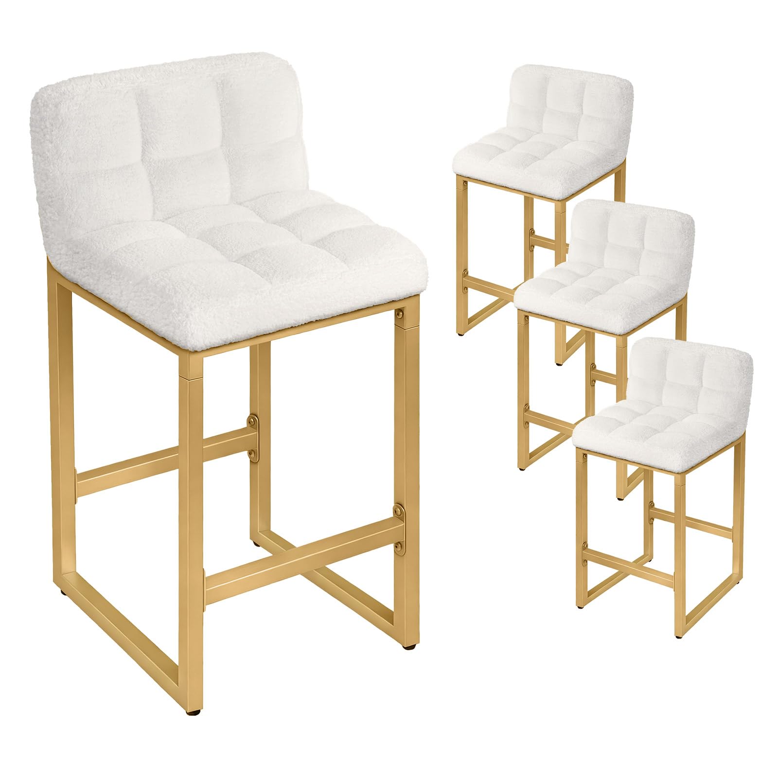 ALFORDSON 65CM Counter Height Bar Stools Set of 4, Golden Metal Frame Barstools with Low Back and Footrest, Modern Boucle Upholstered Bar Chairs for Kitchen Island, Bar, Cafe, Restaurant, Beige
