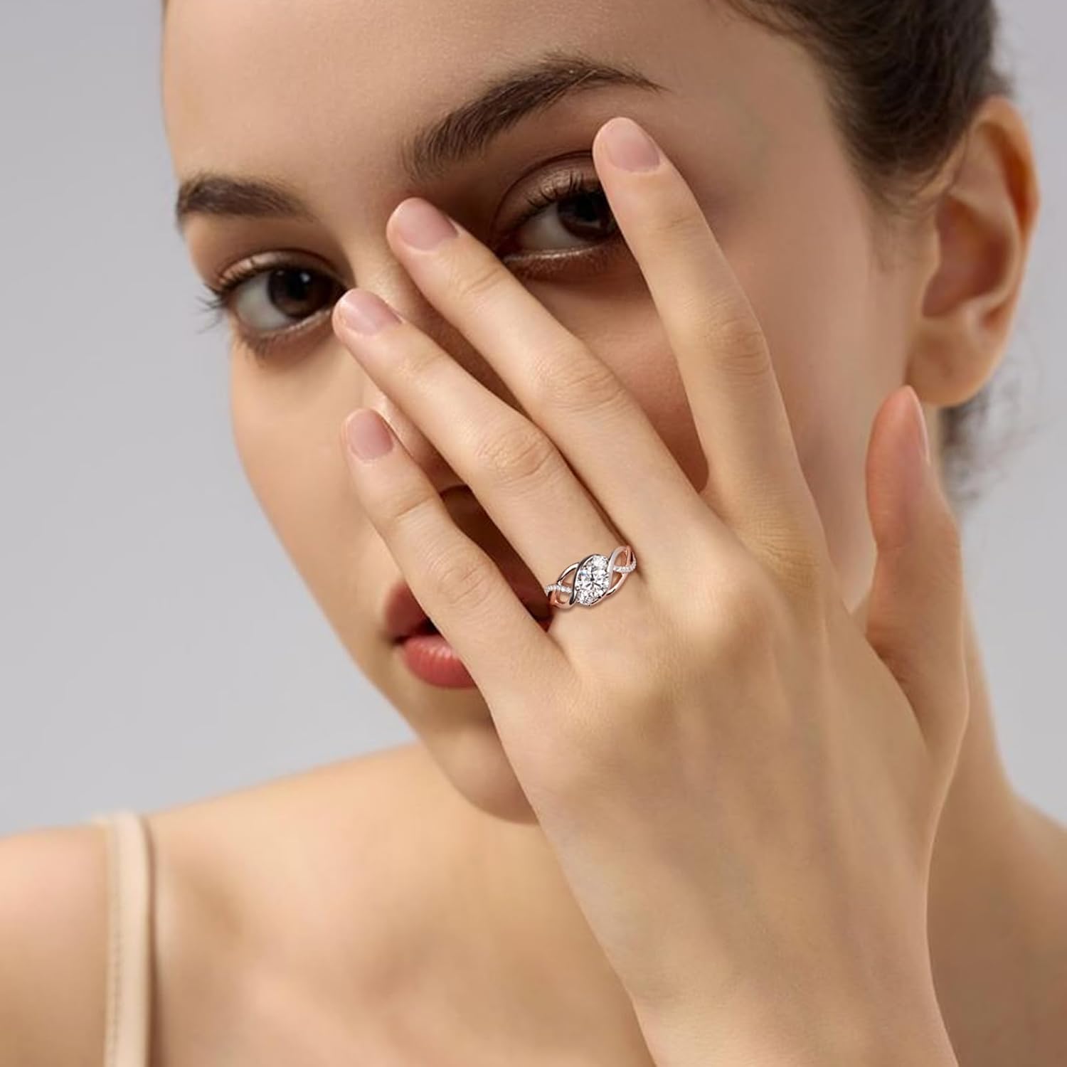 3-Stones Two Tone Engagement Ring GRA Certified,1-2/5 Carats Moissanite Promise Ring Love Knot Anniversary Bands for Women Platinum Plated Silver Jewelry Gift for Wedding Birthday