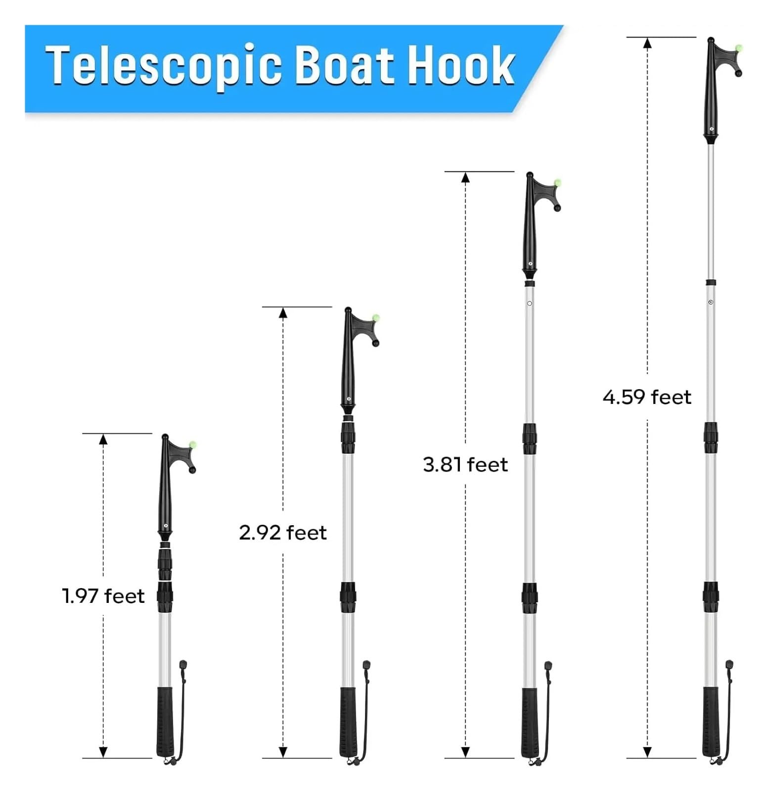 Ganci telescopici per Barche Ganci for Barche for attracco, prolunga for Asta telescopica con Perlina Luminosa, Galleggiante Leggero, Gomma Antiscivolo