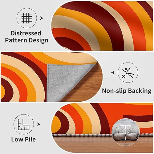 Miniatura 6 de Alfombras retro de los años 70 y 80 con diseño de remolinos trippy de 2 x 3 pulgadas, alfombra pequeña y psicodélica, alfombra de arte bohemio,