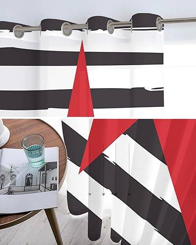 Miniatura 5 de Independence Day Sheer Curtains 84 Inch Length Light Filtering Curtain Panel for Windows, Red Star and Black White Stripes Grommet Semi Sheer