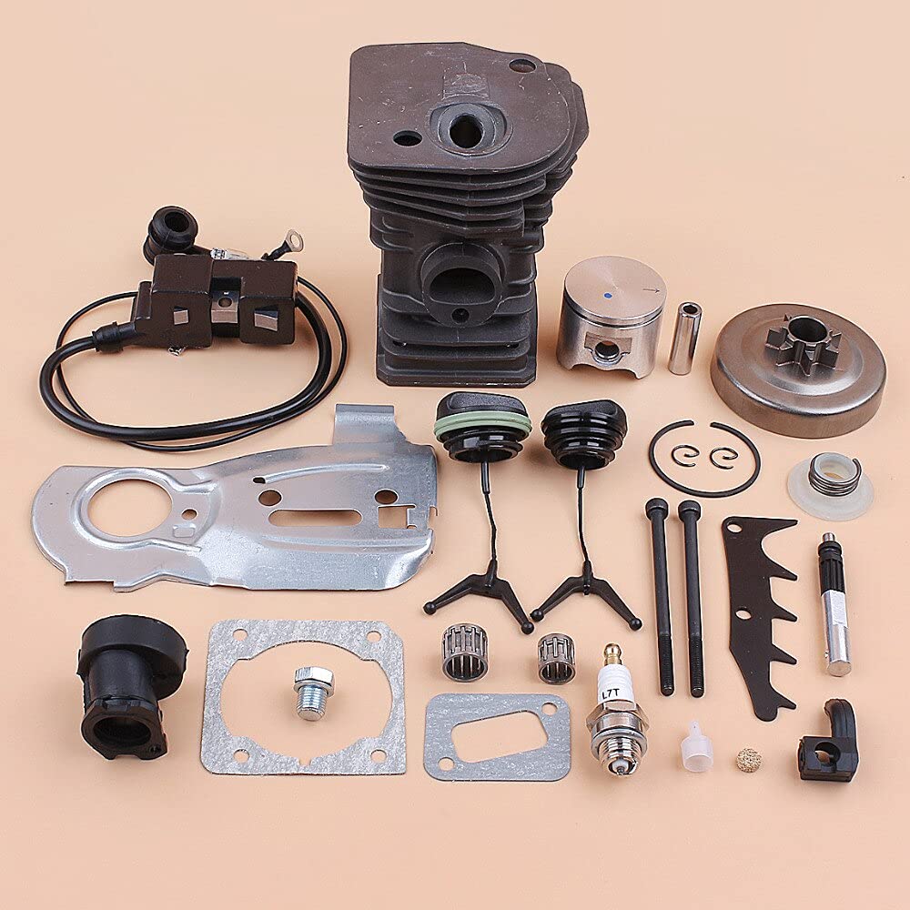 Cilindro pistón bobina de encendido placa guía embrague tambor tanque tapas de ventilación para Husqvarna 340 350 motosierra con colector de admisión