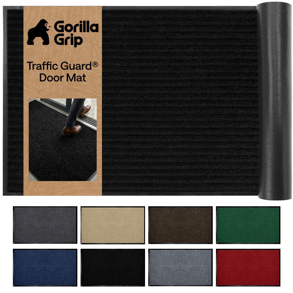 GORILLA GRIP Traffic Guard Indoor Outdoor Heavy Duty Door Mat, 35x23 Black