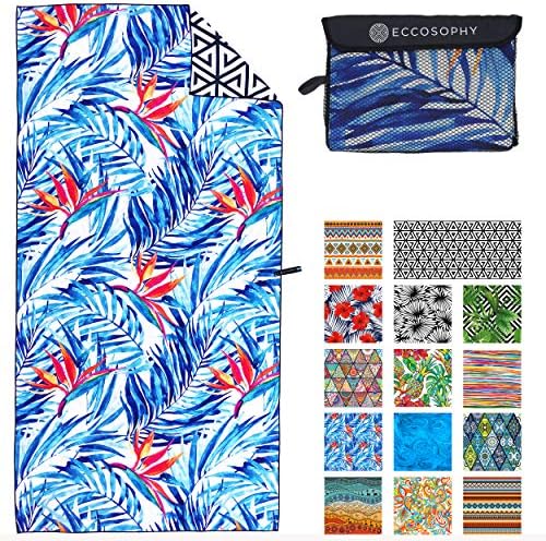 ECCOSOPHY Microfiber Beach Towel for Adults - Oversized Travel Beach Towels with Pouch - 71x35 inch Quick Dry Pool Towels - Large Sand Free Beach Towels (Tahiti)
