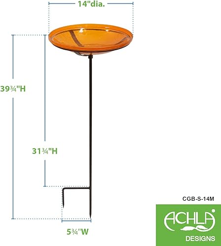 Miniatura 8 de Achla Designs - Cuenco de cristal agrietado para pájaros con estaca, 14 pulgadas, mandarín