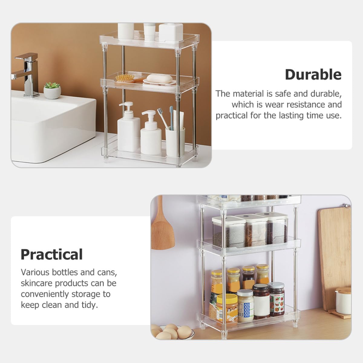 GANAZONO Organizador de Cosméticos Multilayer para Baño Estructura de PS y Acero Inoxidable, Diseño Delicado para Mantener Maquillaje y Perfumes Ordenados y Accesibles