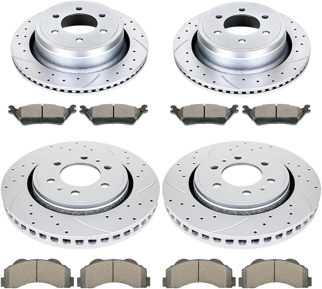Front and Rear Drilled and Slotted Brake Rotors Ceramic Brake Pads Replacement for 2010-2011 Ford F150(6 Lug Models ONLY)
