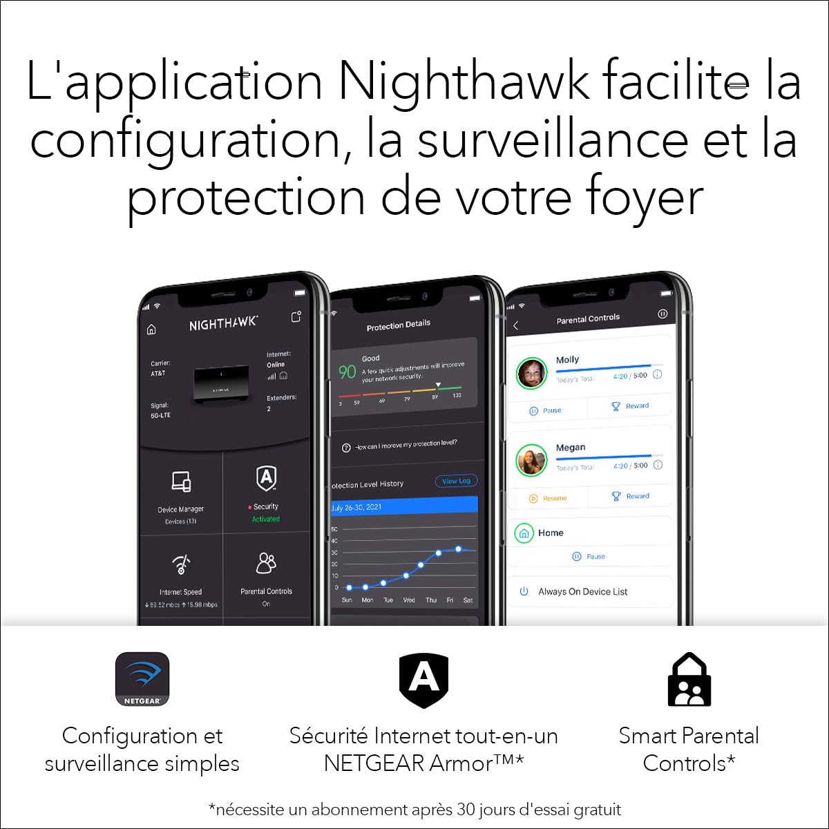 NETGEAR Nighthawk WiFi 6 Mesh (MK73S), Systeme WiFi Mesh Dual Band, Couverture de 400 m², Vitesses jusqu'à 3Gbit/s (AX3000), Protection Totale Antivirus Armor Inclus Pendant 1 an