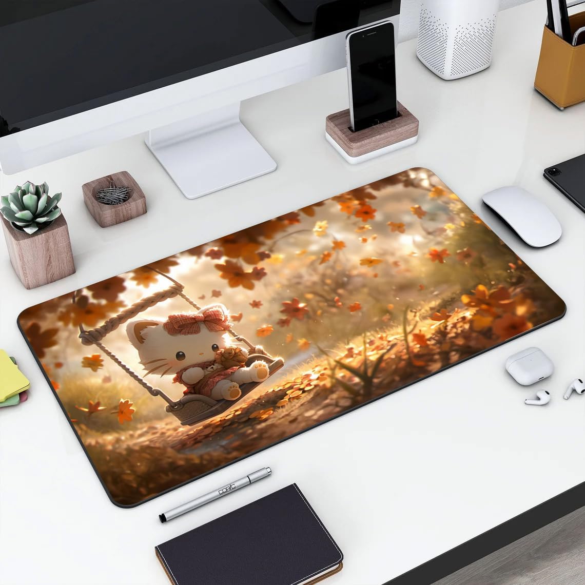 Gadgets WRAP Large Desk Mat Mouse Pad 11 x 23 Inch, Anti-Slip, Spill-Resistant, Ideal for Home, Office, Gaming Setups - Cute Hello Kitty