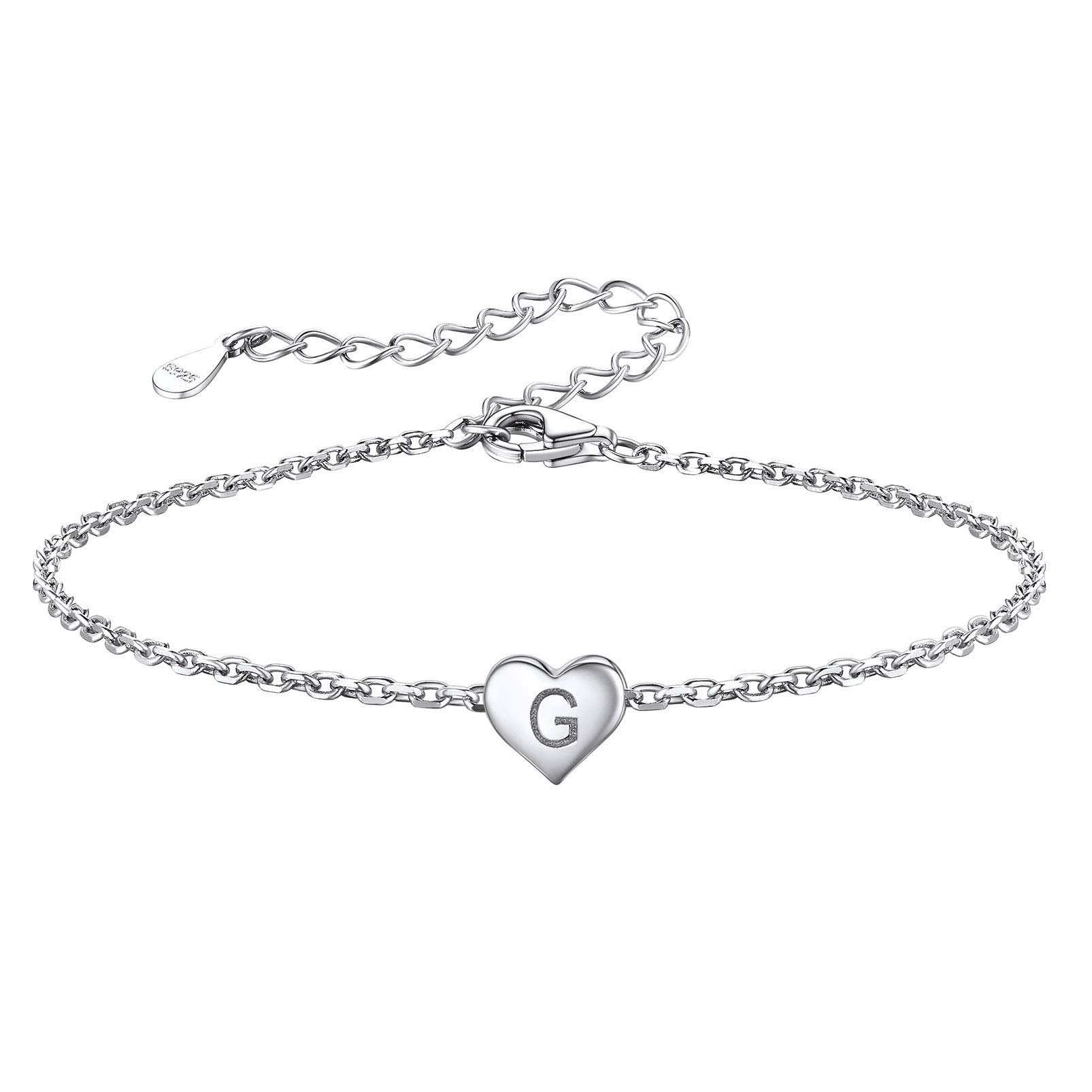 Silvora Pulsera Mujer Plata de Ley 925 con Corazon Inicial de Letras A-Z Cadena Fina 16cm con 5cm Extensor Joyería Delicada Mano Muñeca Regalo Madre Pareja Recycled Claim Standard Blended