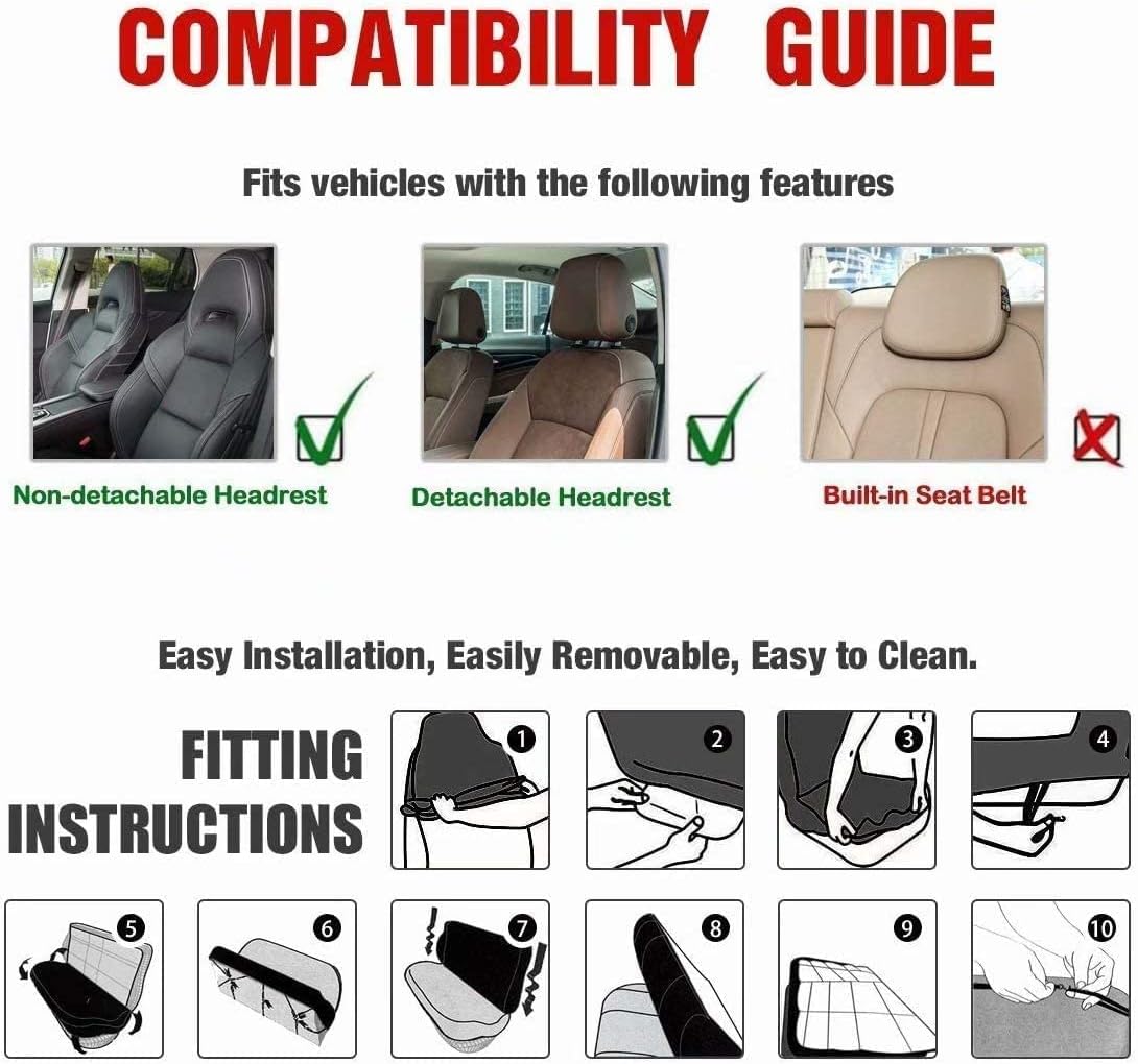 Ystardream Dinosaur Print Car Seat Covers Full Set – Front and Rear Bench Back Seat Cover Set with Steering Wheel Cover/Seat Belt Cover/Cup Coasters/Keyrings Cute Cartoon Car Accessories