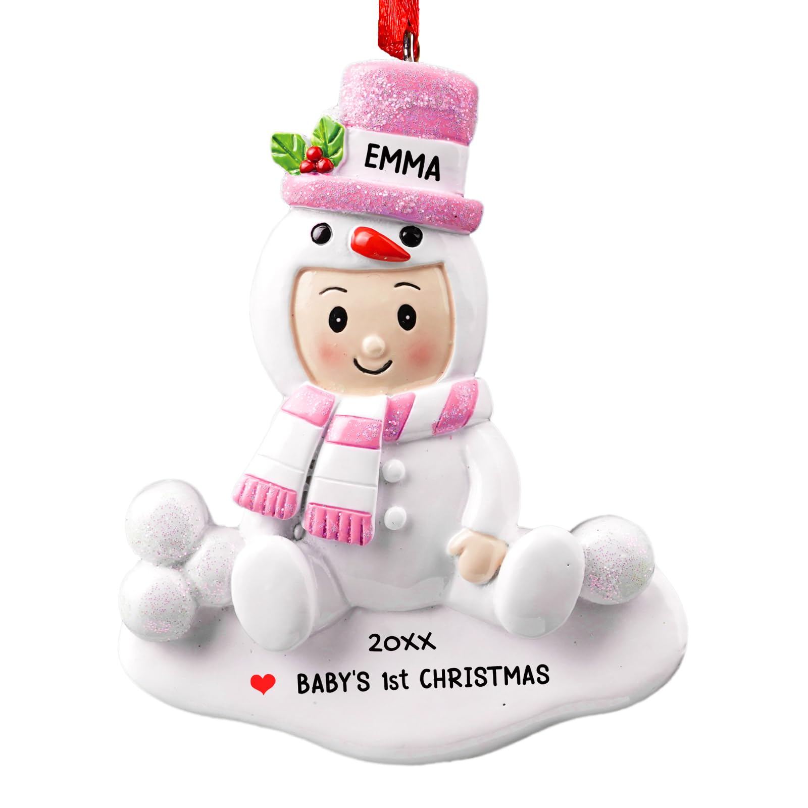 iDIY Personalized Baby's First Christmas Ornament - 2025 Baby Girl Pink Resin Ornament, Custom Christmas Tree Decorations, 1st Xmas Ornament Keepsake Gift for Newborn Baby - Custom Name &amp; Year