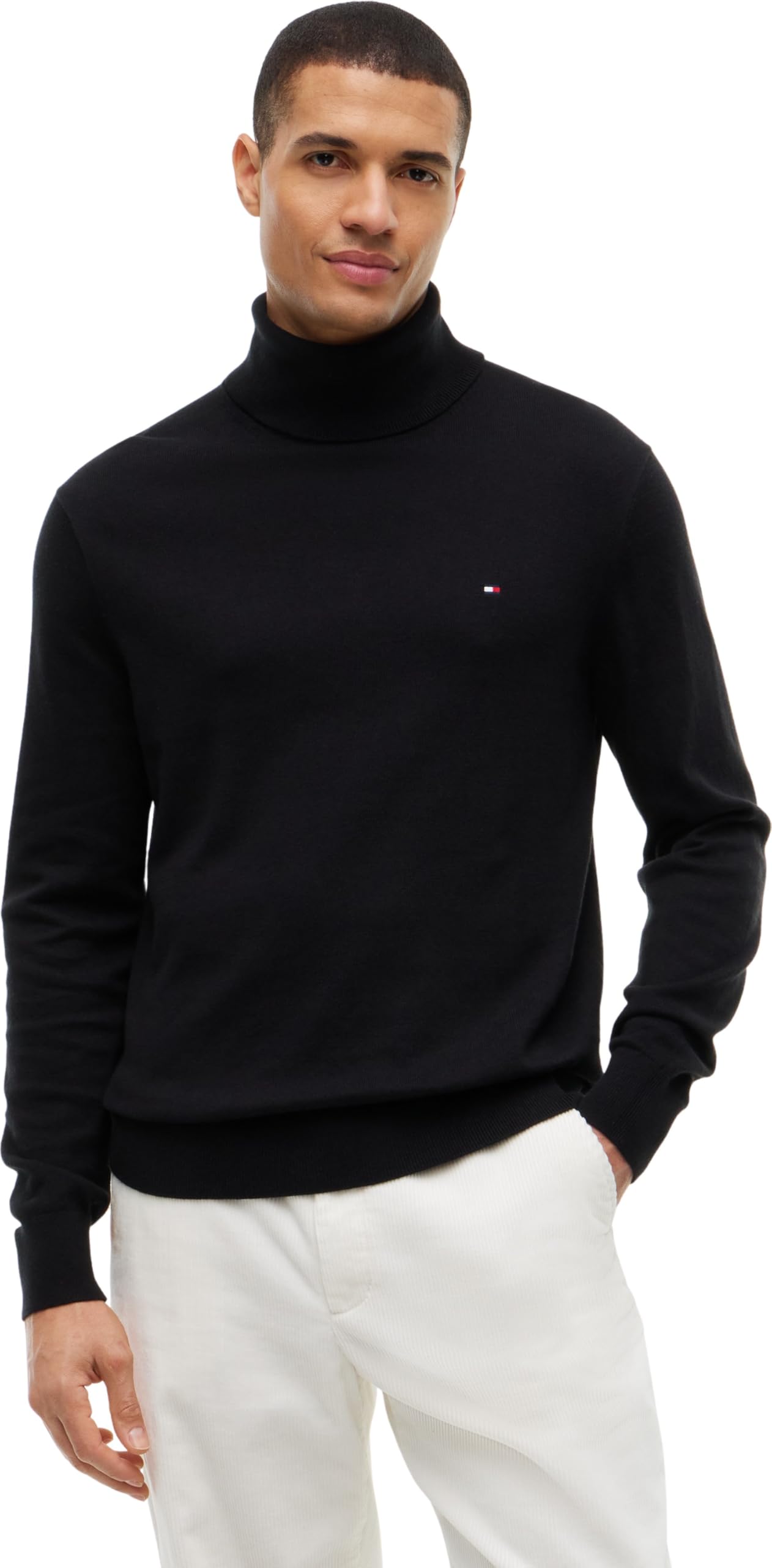 Tommy Hilfiger Men's Black (Black) ’S Pima Cashmere Roll Neck Jumper, L