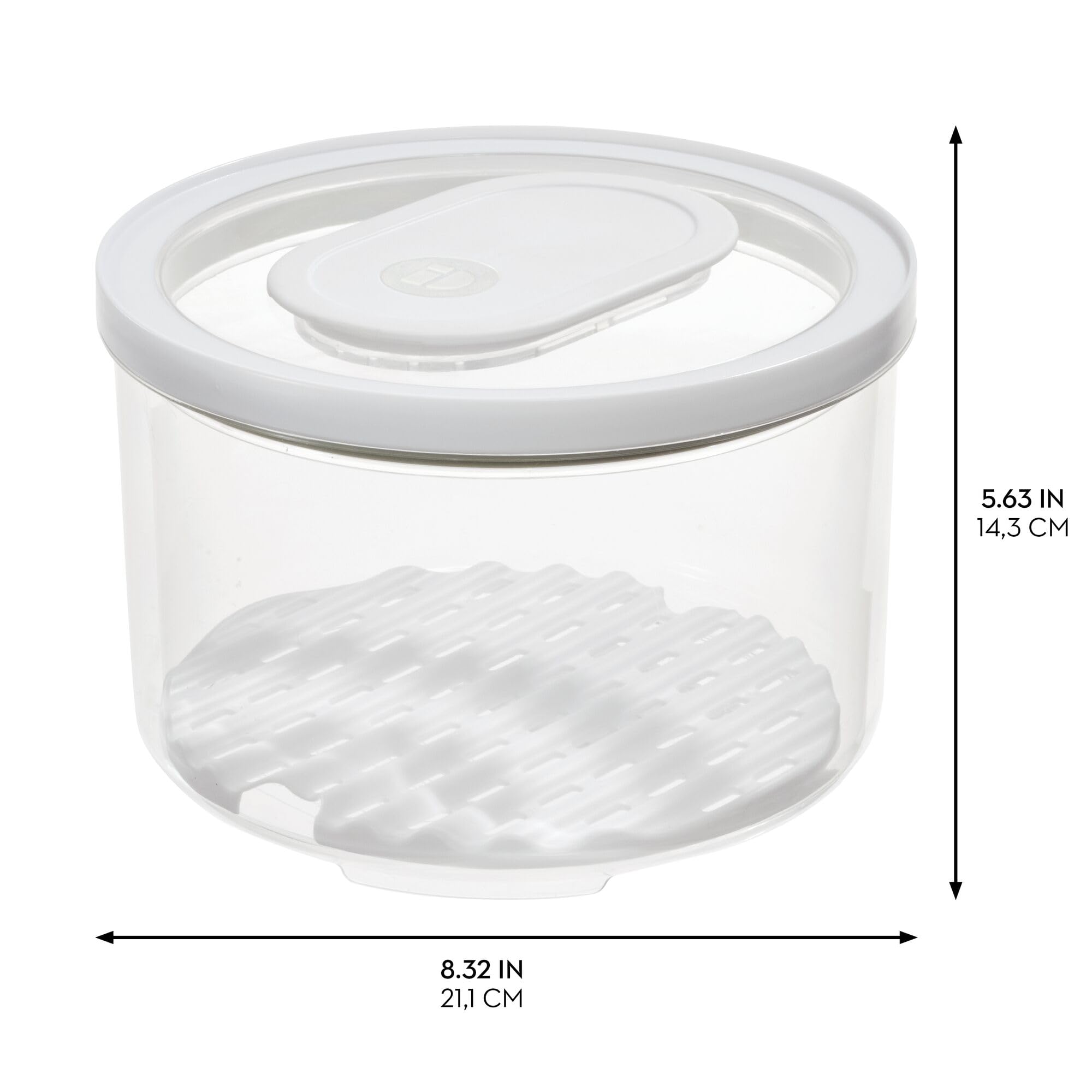 InterDesign iDesign - Pattumiera rotonda per frigo, con vassoio di drenaggio rimovibile e coperchio, set da 4, trasparente