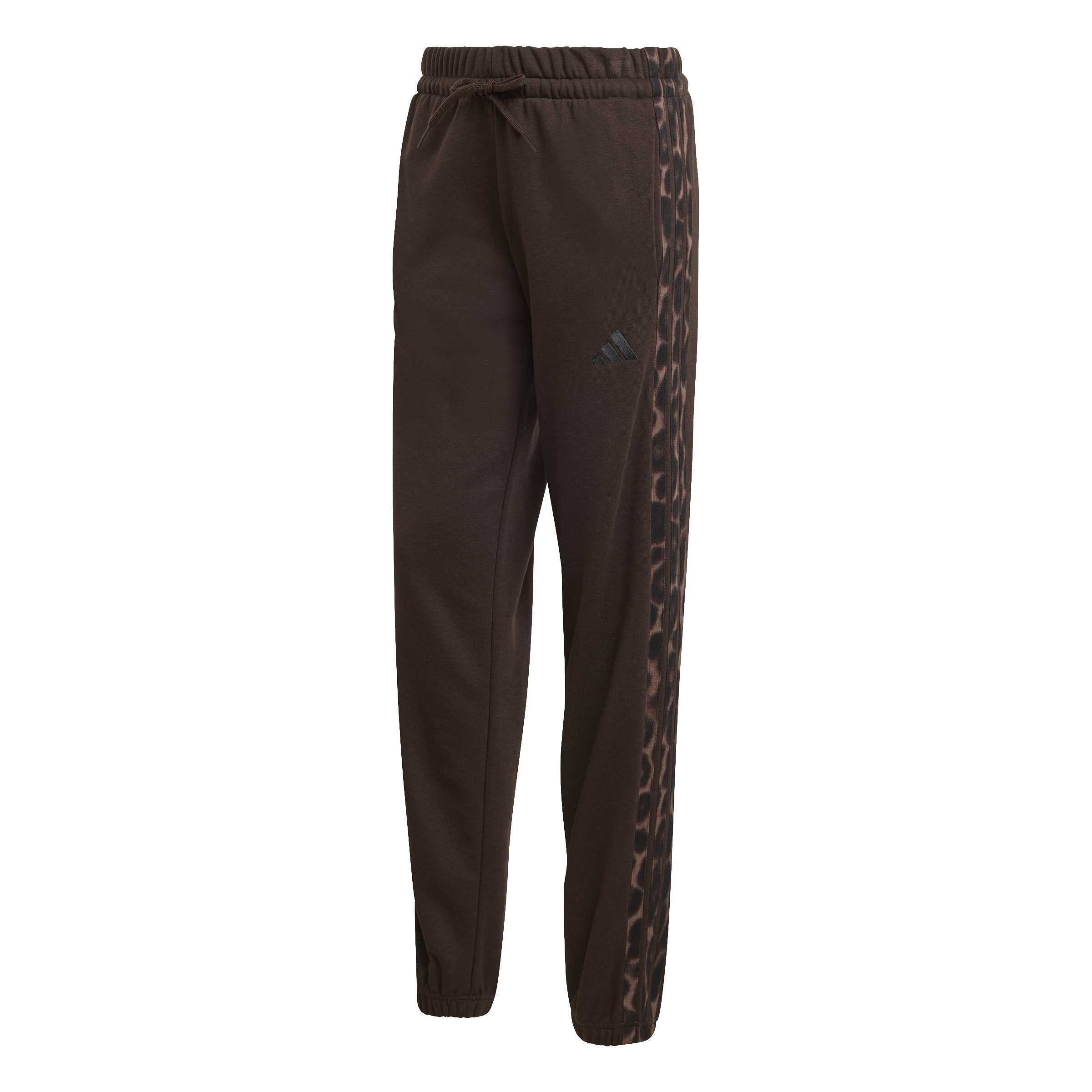 Adidas Women's Marron Leopard Print Fleece Jogging Trousers For Essentials