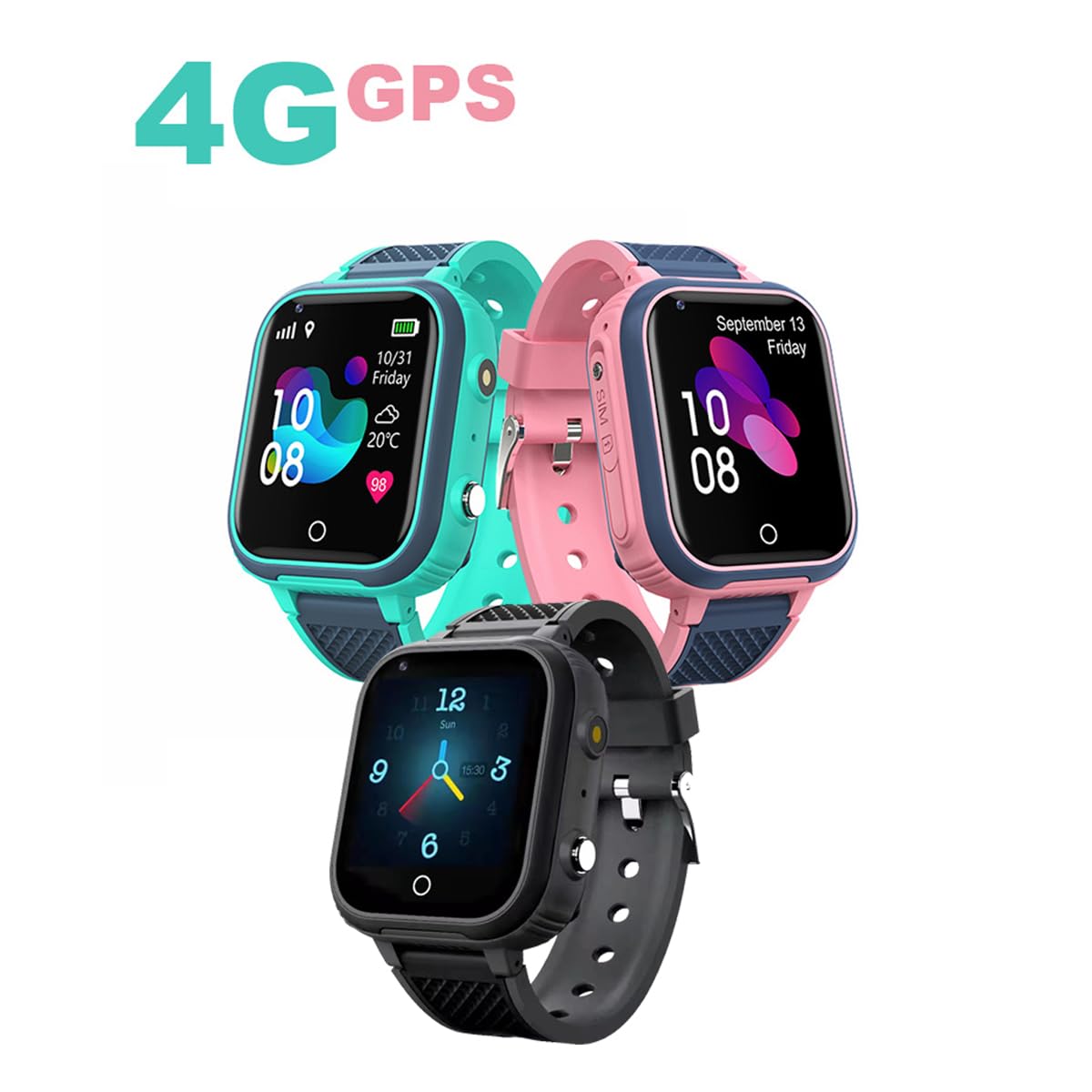 Smartwatch Infantil GPS Turquesa con Tarjeta SIM (Requerida) – Reloj Inteligente Niño/Niña con Llamadas, Localizador GPS, Botón SOS, Control Parental y Pantalla Táctil