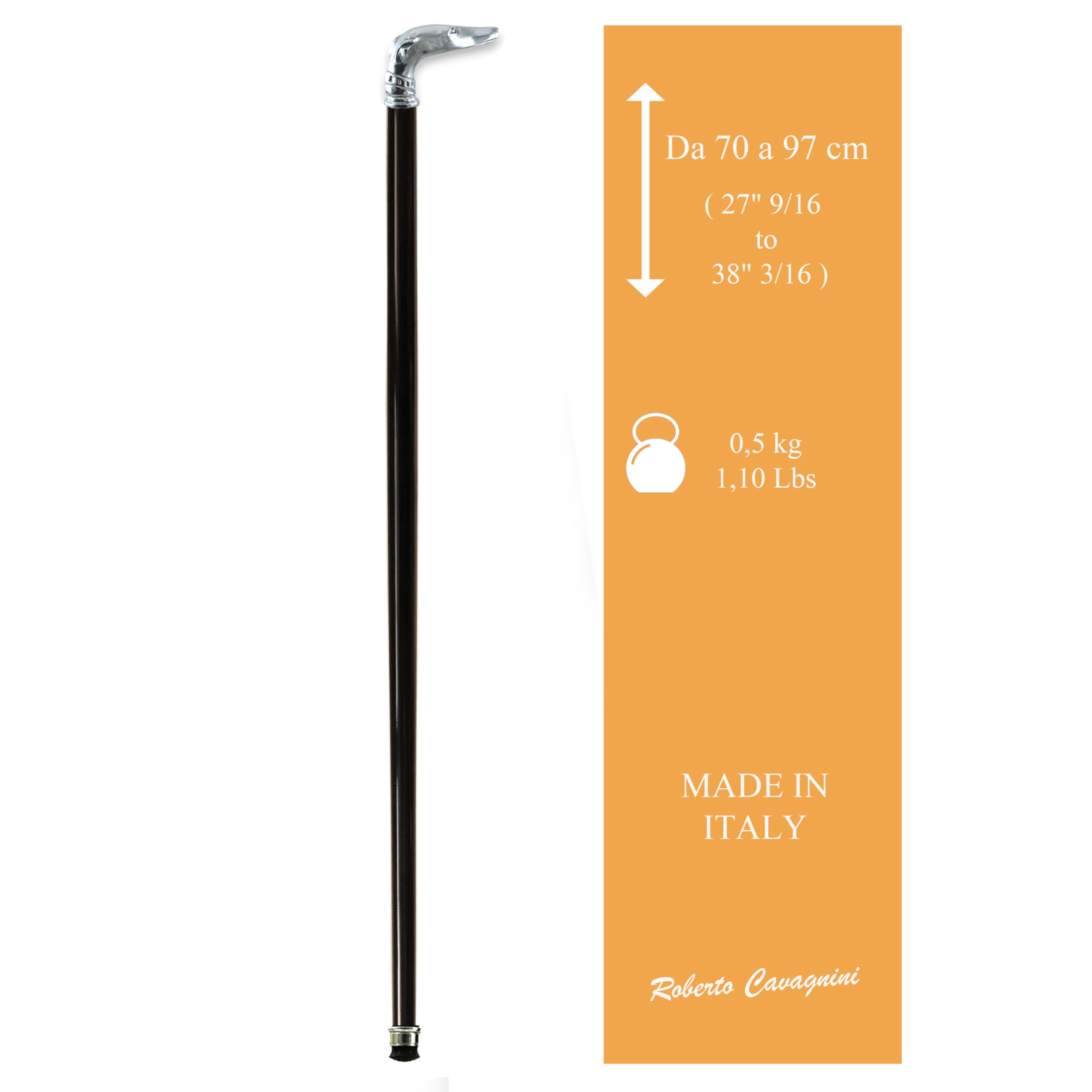 Cavagnini Bastón de Paseo para Hombre Elegante en Madera con empuñadura en Metal Macizo sólido y Robusto Made in Italy