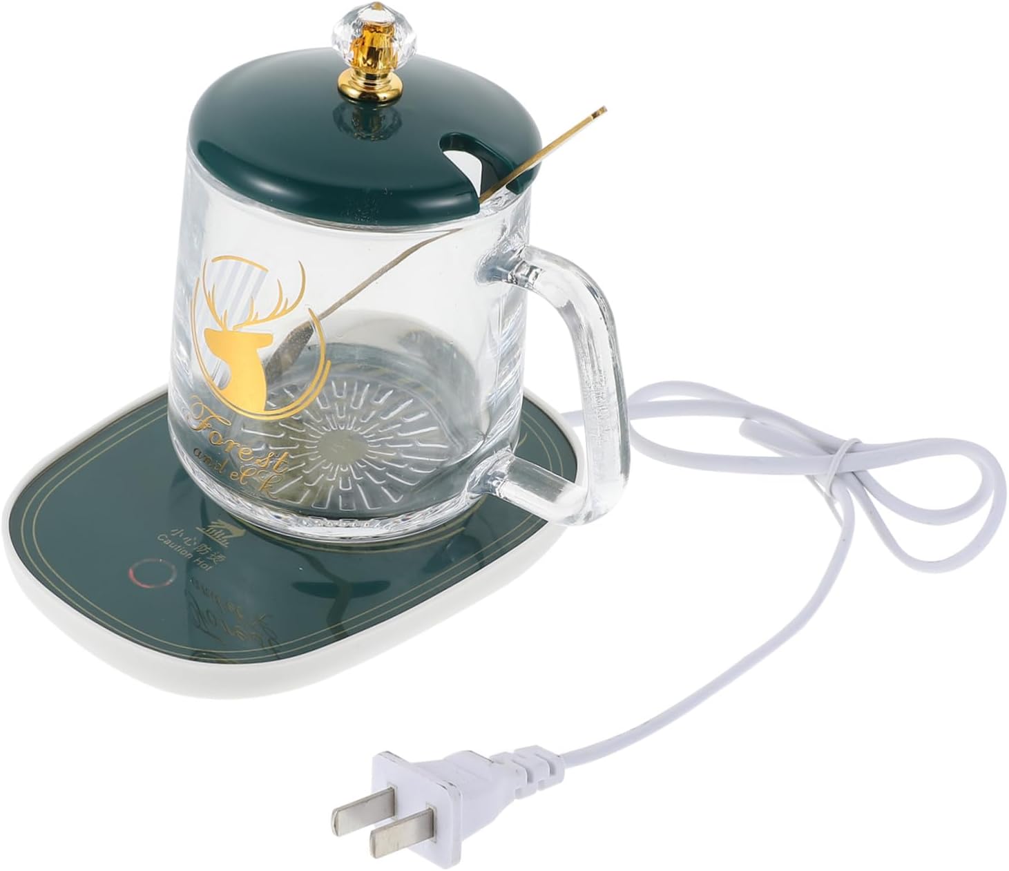 Ceramic Heating Cup Coaster with Scoop Practical Drink Warmer Mat for Coffee Tea Beverages Portable Small for Office Home Dorm with Standard Plug Voltage AC110